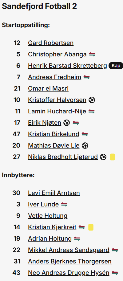 Skjermdump fra fotball.no