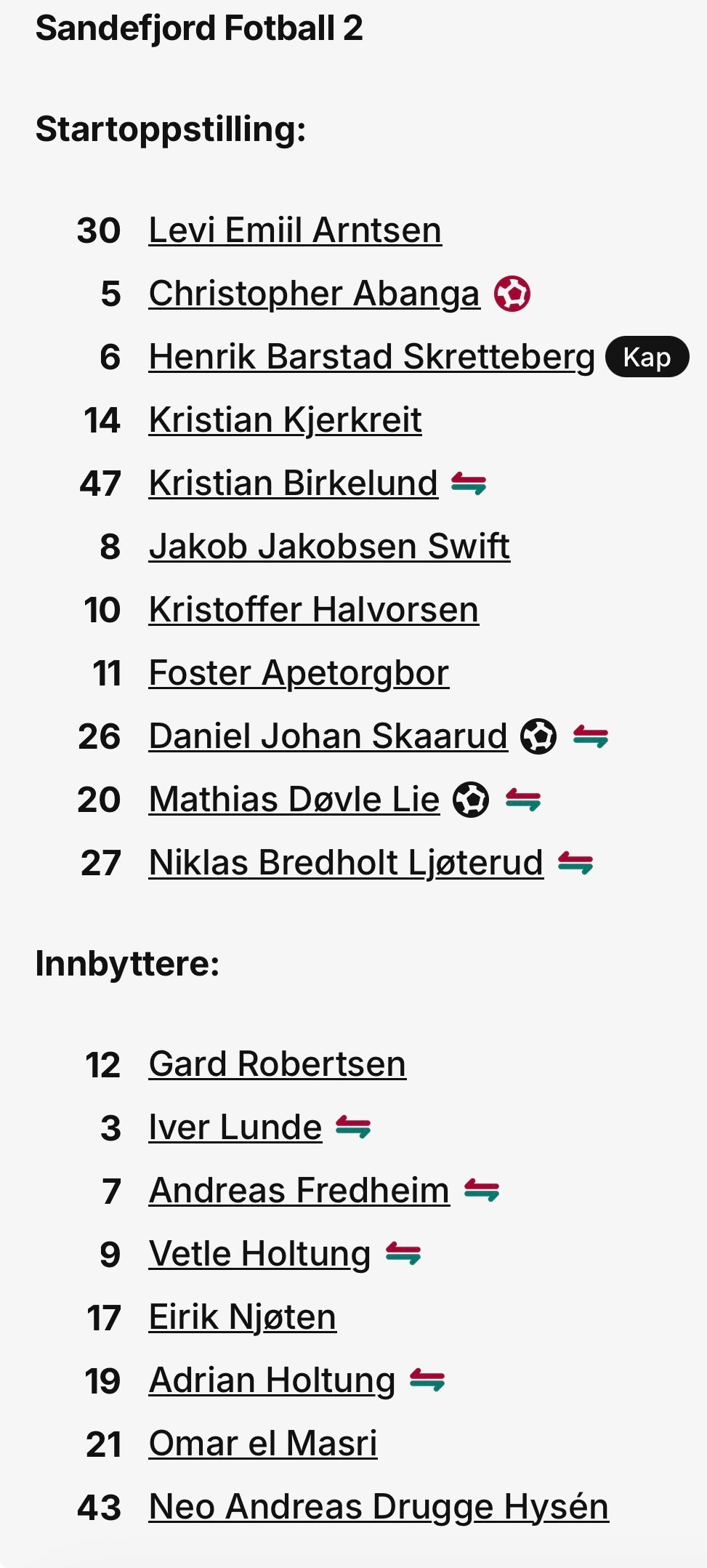 Skjermdump fra fotball.no